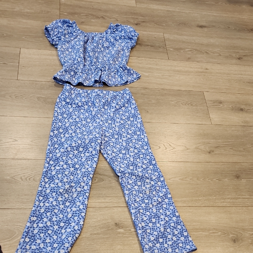 Amy Byer Blue Floral Wide Leg Jumpsuit